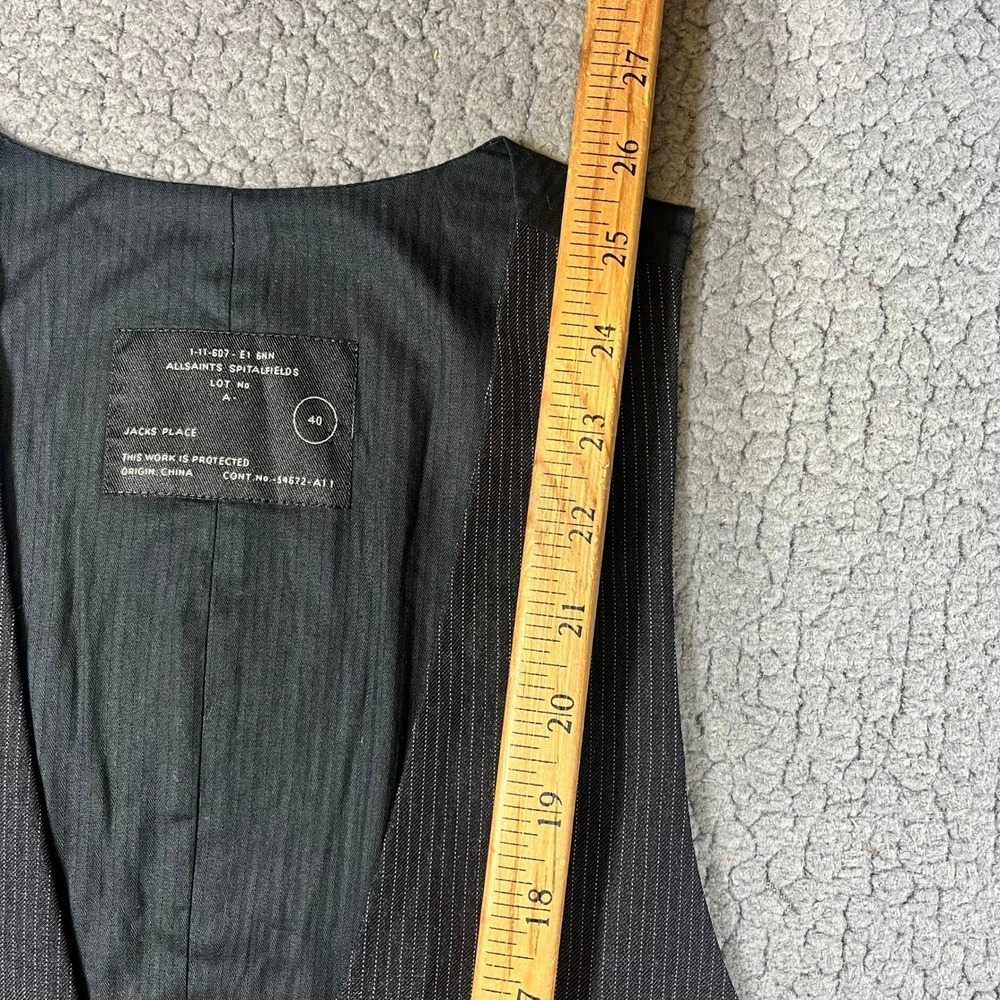 AllSaints Spitalfields Mens Gray Pinstripe Wool Blend Waistcoat Vest Size 40 - Picture 8 of 9